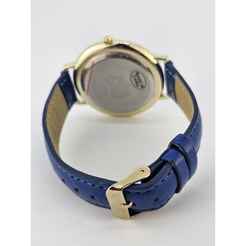 Versales Women's Watch 44MM Cream‎ Dial Blue Faux Leather Bands NEW Battery